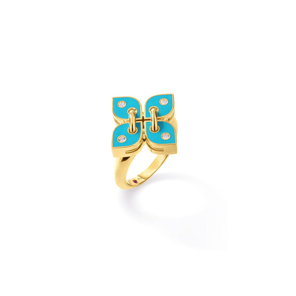 Venetian Princess Filo Yellow Gold, Turquoise Enamel and Diamond Ring